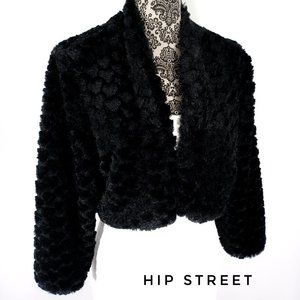 BLU SAGE Hearts Shag Plush Short Coverup Jacket L